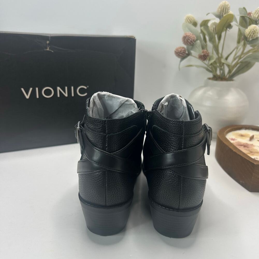 Vionic Farrah Leather Block Heel Side Zip Boot Black Women 8 Medium NWB - Picture 2 of 10